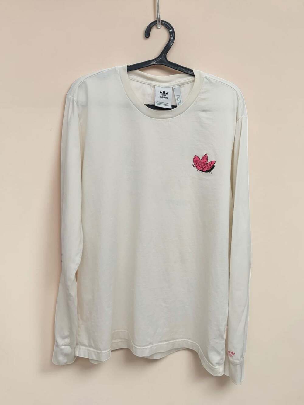 Adidas Originals Dinosaur Skeleton Streetwear Long Sleeve T-Shirt White Size L